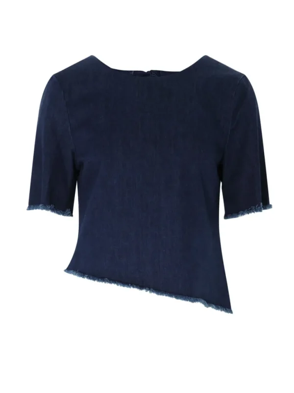 Denim Asymmetric Tie Back Top