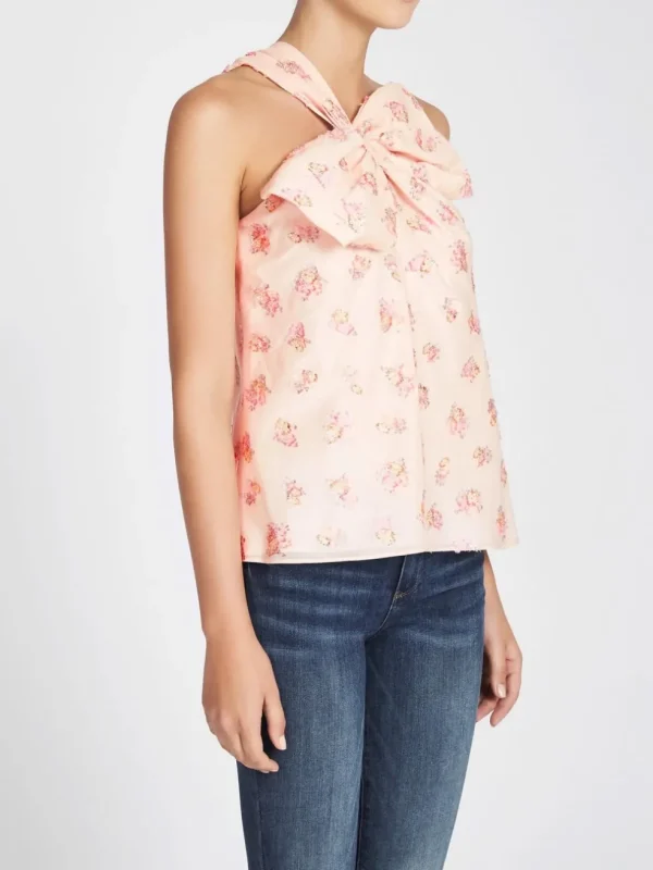 Floral Jacquard Bow Top
