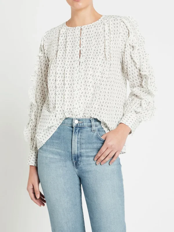 Ikat Leaf Ruffle Blouse