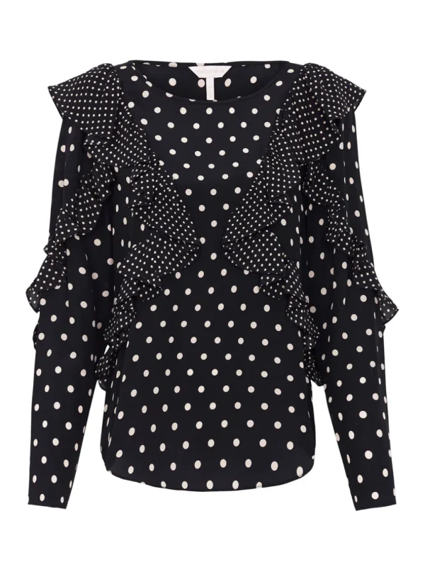 Long Sleeve Dot Ruffle Top