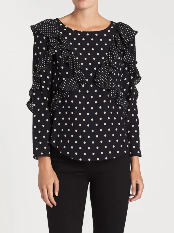 Long Sleeve Dot Ruffle Top
