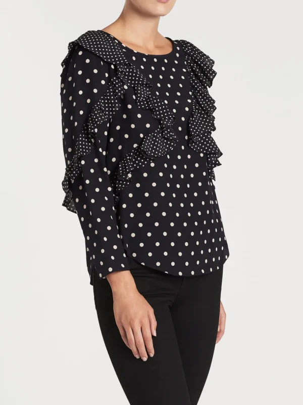 Long Sleeve Dot Ruffle Top