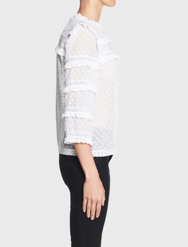 Long Sleeve Moon Dot Embroidered Top