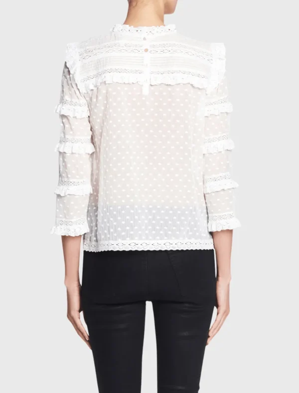 Long Sleeve Moon Dot Embroidered Top