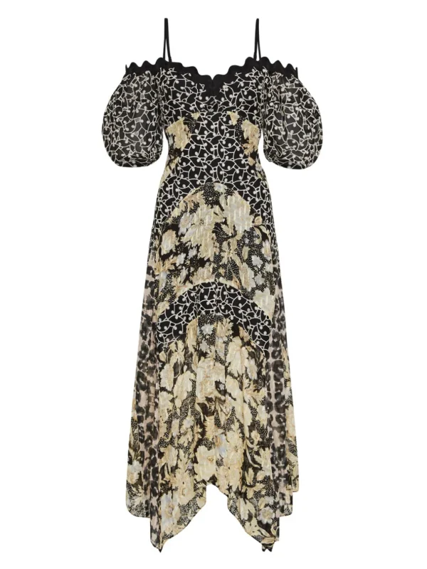 Mixed Print Off Shoulder Dress