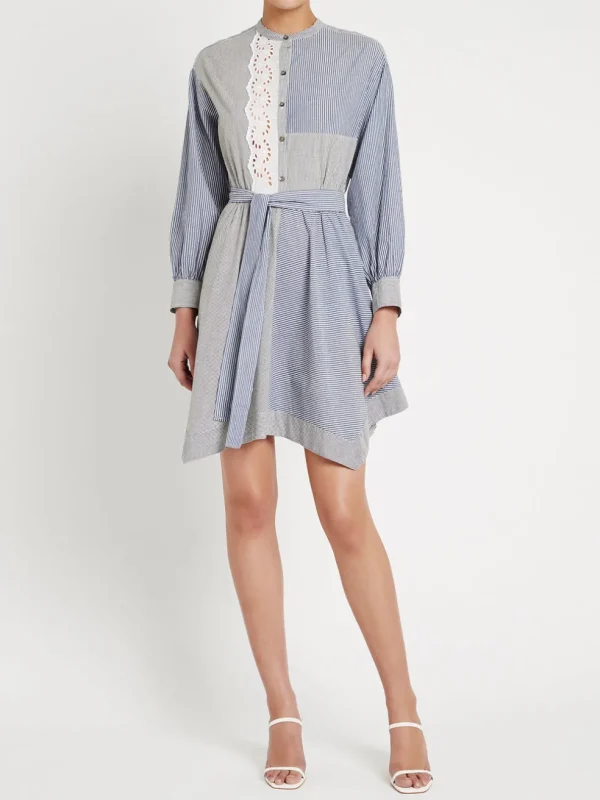 Mixed Stripe And Eyelet Dress