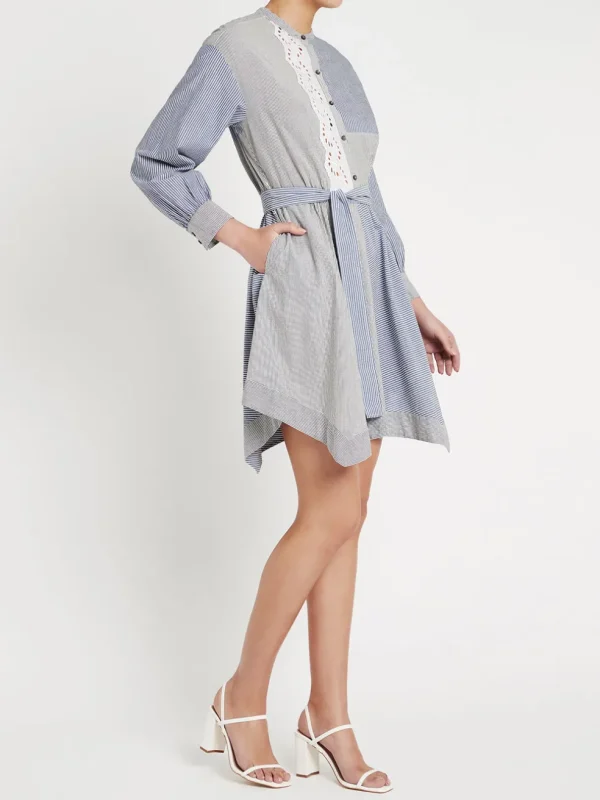 Mixed Stripe And Eyelet Dress