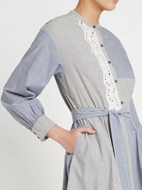 Mixed Stripe And Eyelet Dress