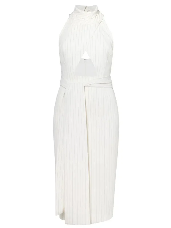 Pinstripe Belted Waist Dress