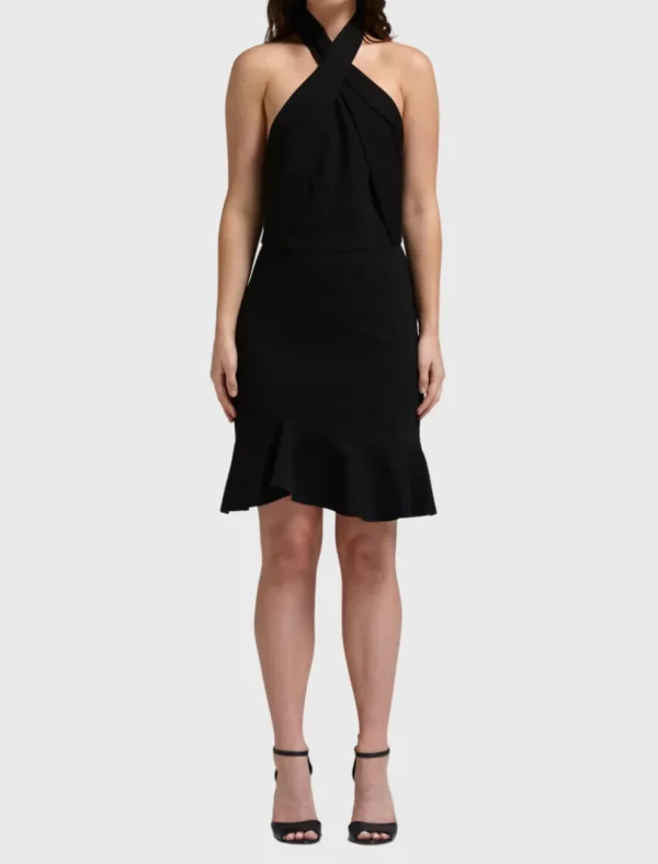 Ponti Asymmetric Ruffle Dress