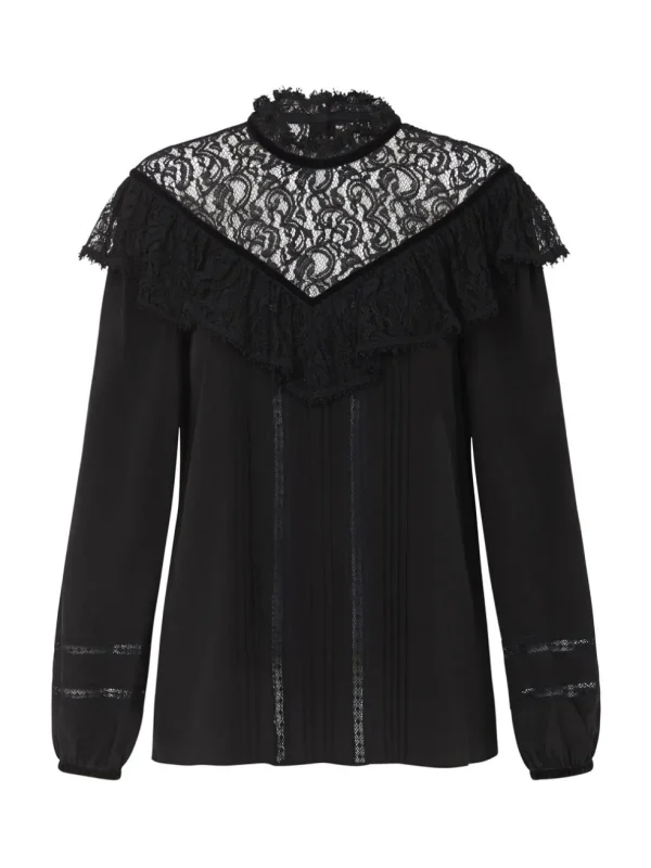 Silk & Lace Top With Velvet Trim