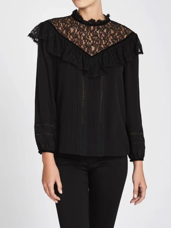 Silk & Lace Top With Velvet Trim