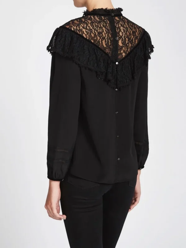 Silk & Lace Top With Velvet Trim