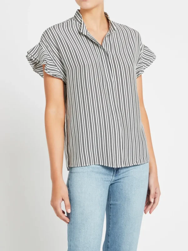 Silk Flounce Short Sleeve Blouse