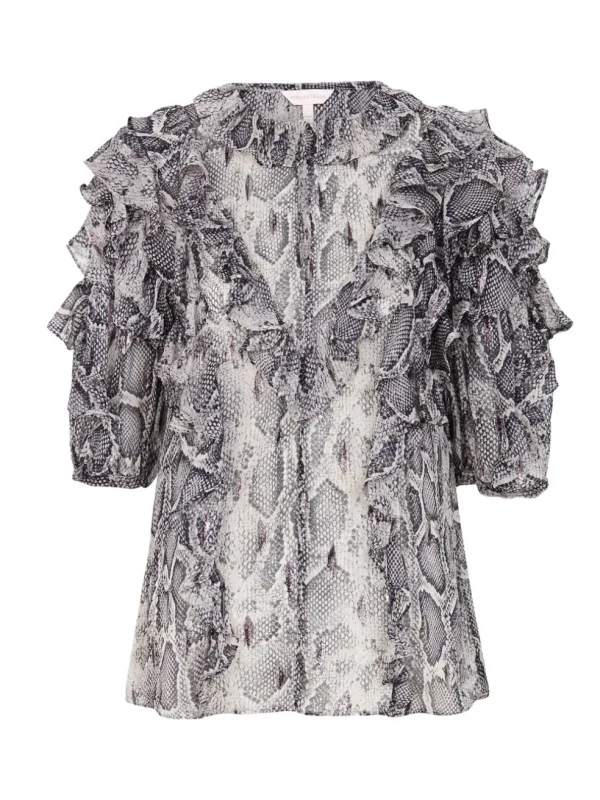 Snake Print Clip Ruffle Top