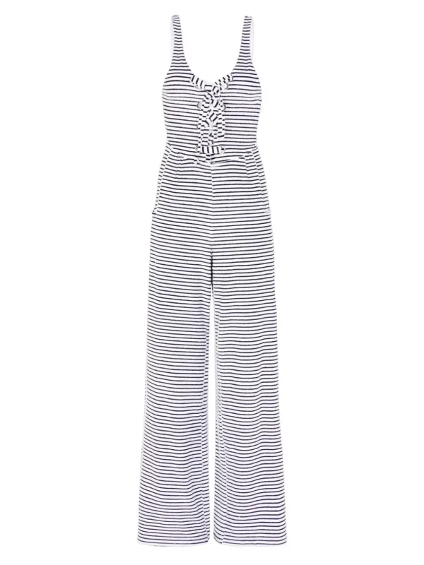 Stripe Lace Up Front Jumpsuit