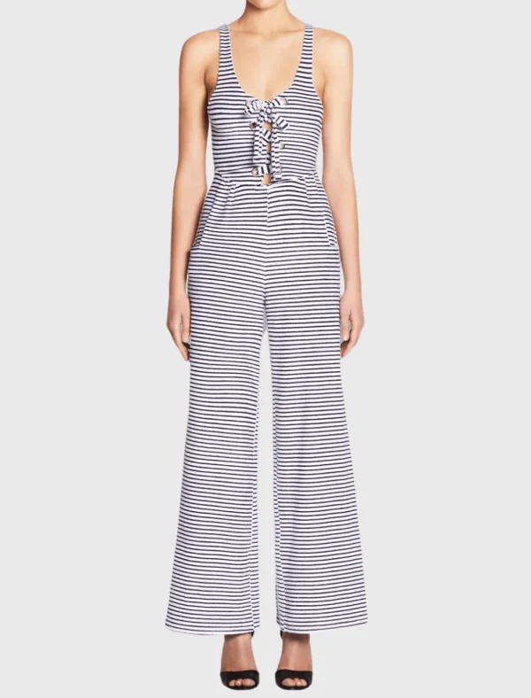 Stripe Lace Up Front Jumpsuit